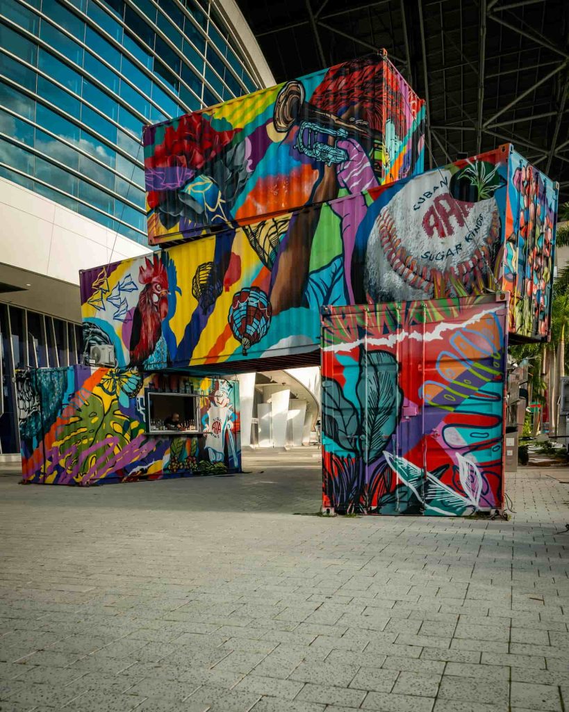 Vibrant urban street art on display at a public square in Miami, Miami neighborhood guides